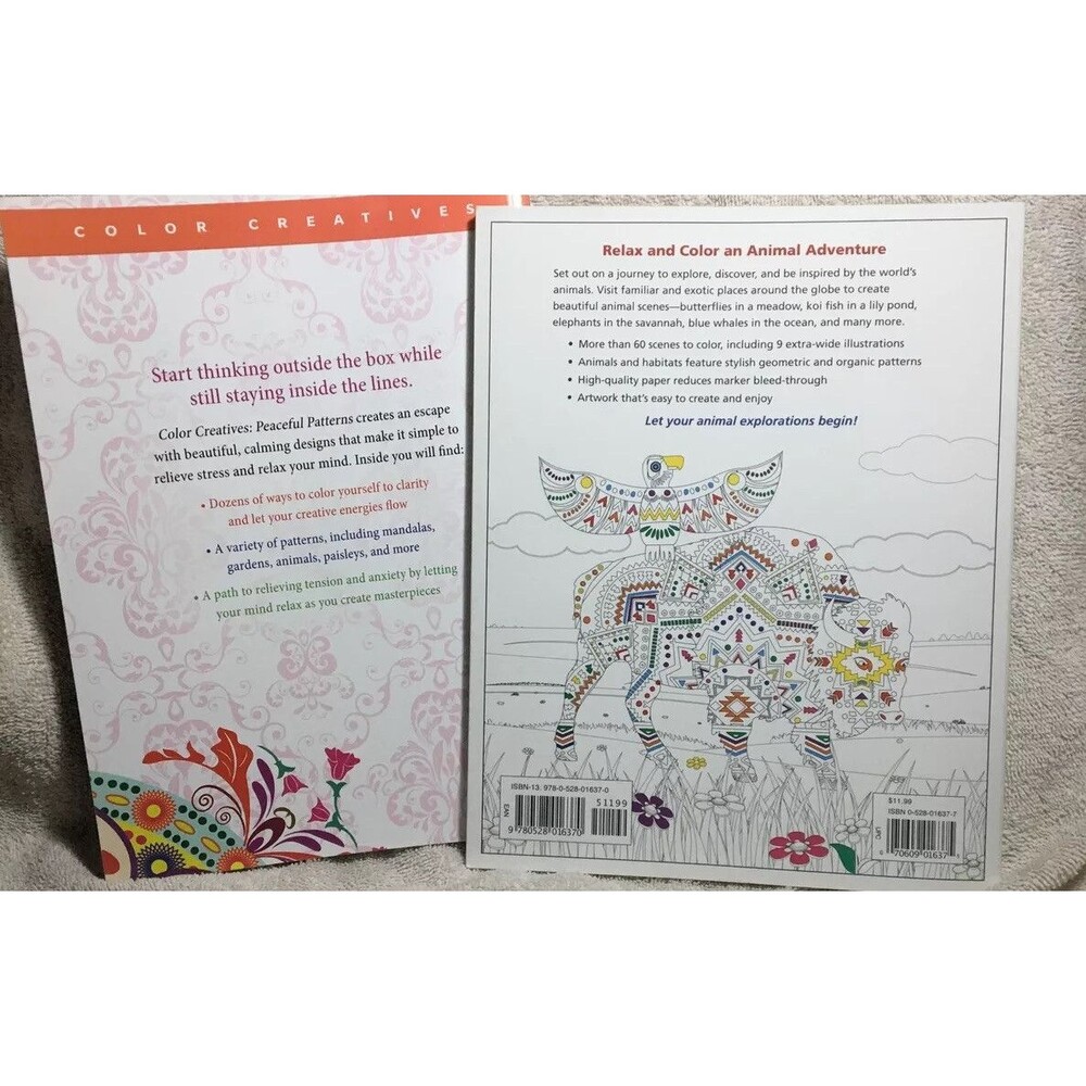 Adult Coloring Book Animal Excursion and Peaceful Patterns. Two Books - Picture 2 of 7